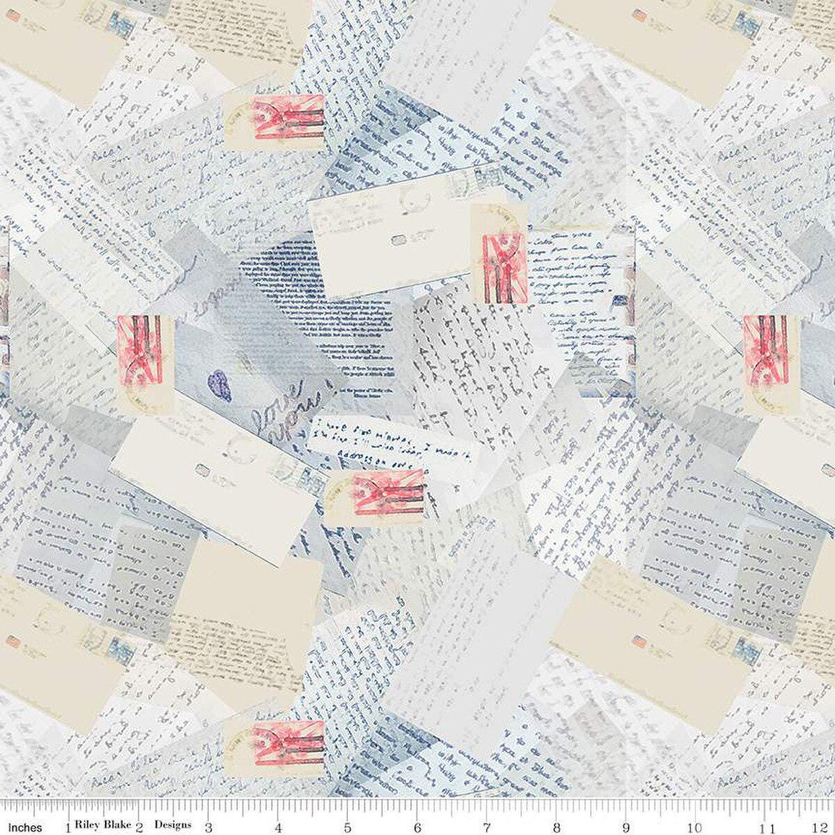 Letter's From Home 107/108" Wide Back Vintage Blue, 3 yard cut